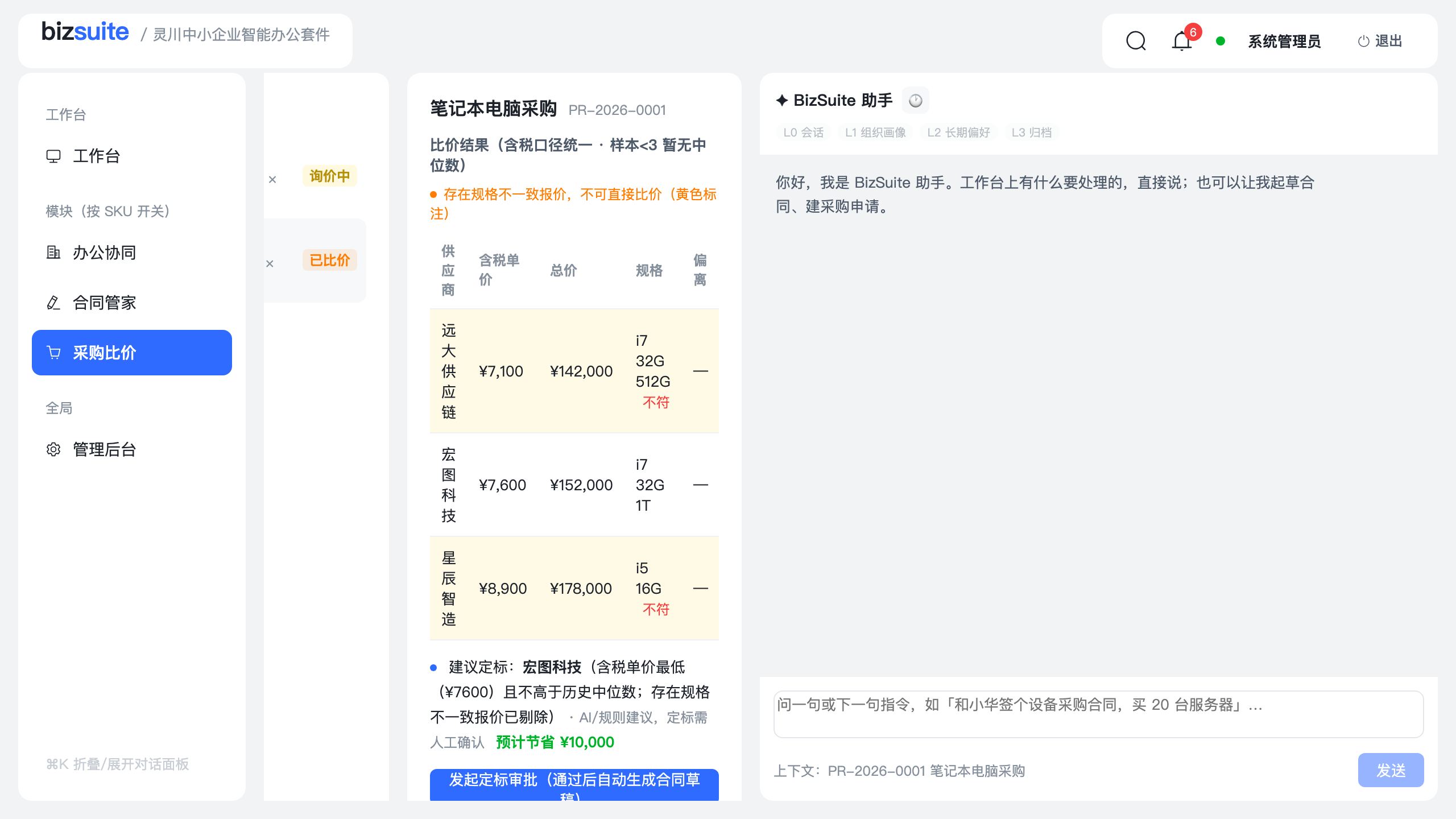 灵采 ProcureMind 智能比价界面